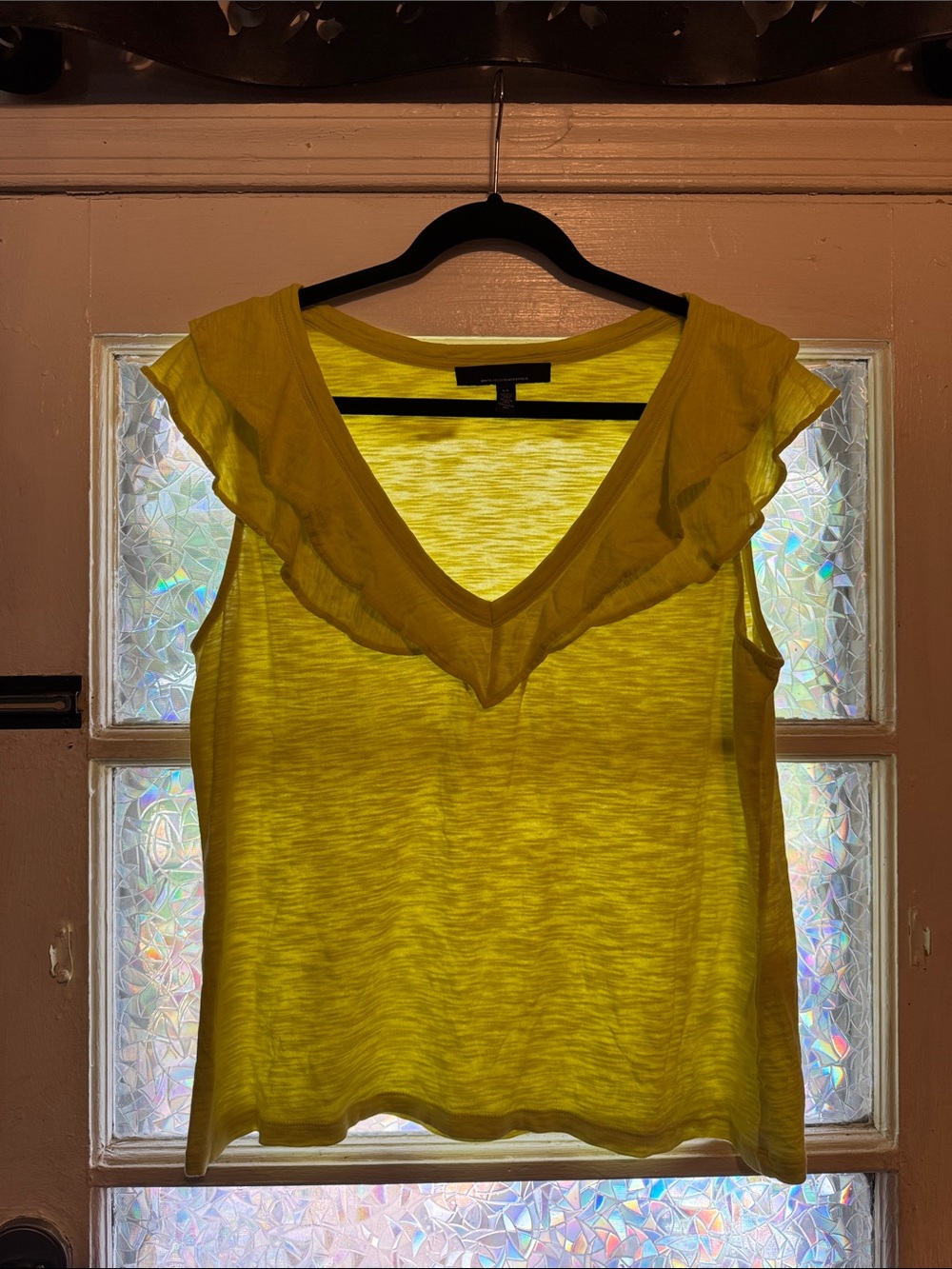 White House Black Market Yellow Ruffle V-Neck Sleeveless Top